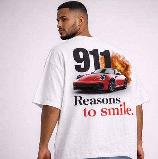 911 Reasons to Smile Back Print Oversized Tee