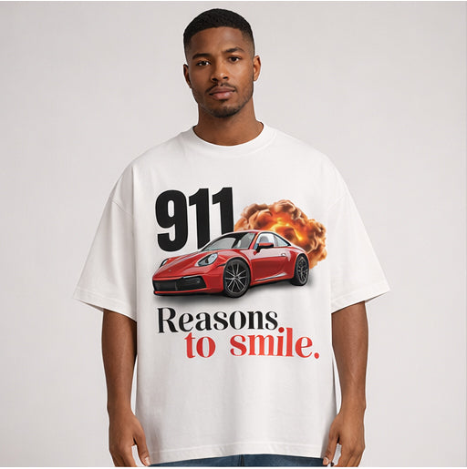 911 Reasons to Smile Oversized Tee Front Print
