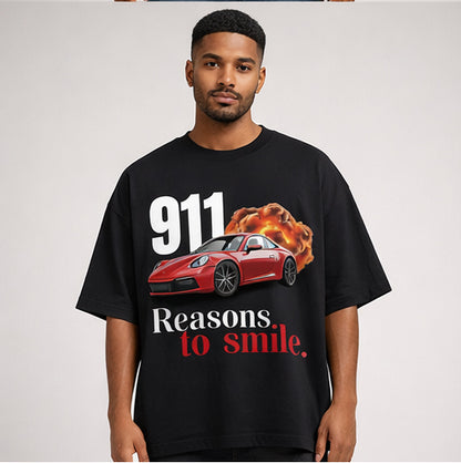 911 Reasons to Smile Oversized Tee Front Print