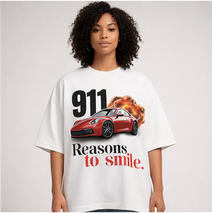 911 Reasons to Smile Oversized Tee Front Print