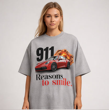 911 Reasons to Smile Oversized Tee Front Print